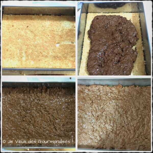 Montage de la dacquoise et du praliné feuilleté du Royal au chocolat