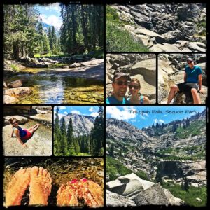 Randonnée vers Tokopah Falls à Sequoia Park : rivière, forêt de pins et rochers, en sept vues