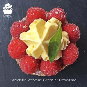 Tartelette verveine et framboise vue de dessus
