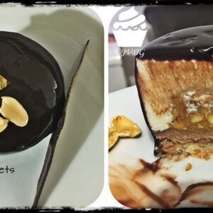 Entremets Snickers entier et en coupe