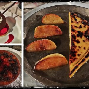 Desserts à l’Auberge d’Antan : sphère chocolatée, crème brûlée et millas
