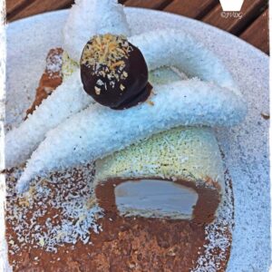 Entremets Bounty Glacé entamé vu de dessus