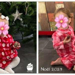 Montage de deux enfants en vêtements rouges à Noël 2023